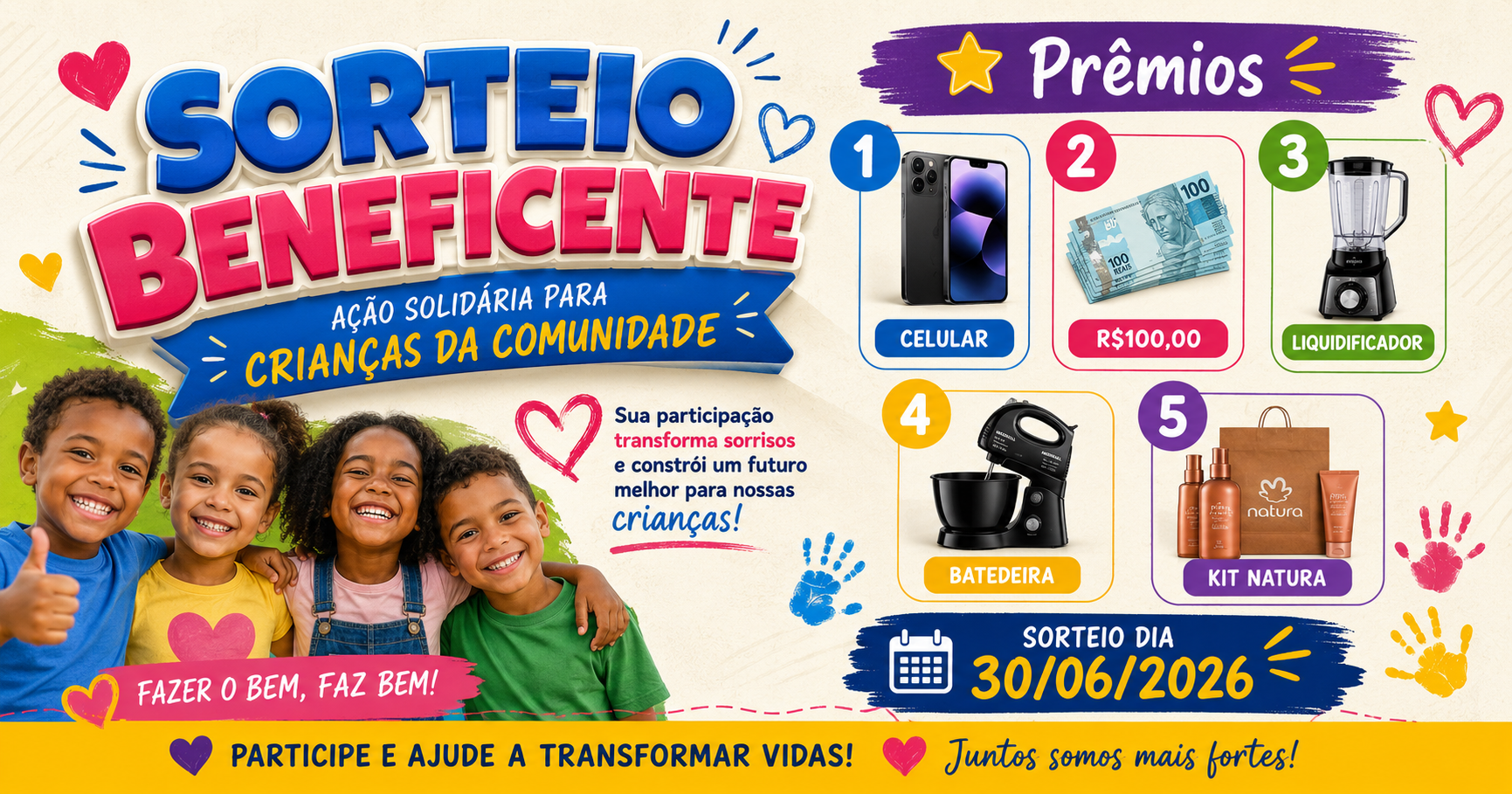 Banner da campanha BENEFICENTE CRIANÇAS